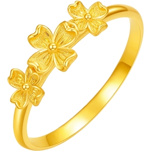 周六福5G计价足金黄金戒指春日繁花四叶女戒游园绮梦系列新年礼物