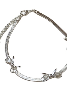 银色蝴蝶结项链女时尚蛇骨链配饰