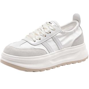 千百度厚底休闲鞋女布面新款透气百搭德训鞋女款运动鞋增高小白鞋