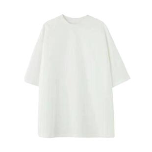 Basic House/百家好慵懒宽松中长款墨绿色短袖体恤女夏季纯棉T恤