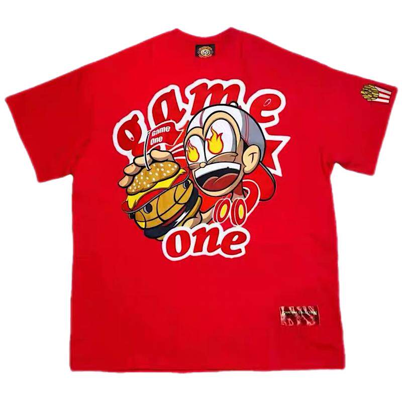 GameOne 22SS脏汉堡 美式重磅发泡印花短袖嘻哈滑板宽松bboy大码