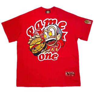 GameOne 22SS脏汉堡 美式重磅发泡印花短袖嘻哈滑板宽松bboy大码