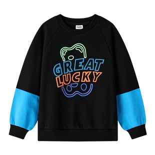 马拉丁漫画家圆领套头卫衣针织衫秋季卡通撞色印花儿童上衣