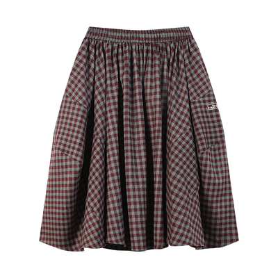 江南先生NewJNXS不规则复古细格纹花苞廓形半身裙女宽松蓬蓬裙春