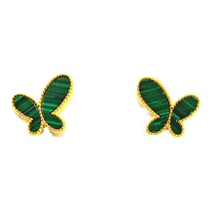 调太幅22K金无.敌蝴蝶耳钉女纯银孔雀石白贝母红玉髓粉贝四叶草潮