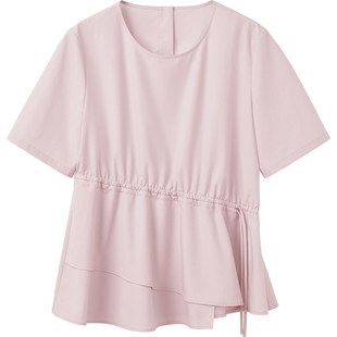 播法式漂亮雪纺收腰淡人衬衫女春夏蓝色短袖小衫DDS2HD5014