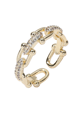 独特小众镂空微镶闪钻链条戒指