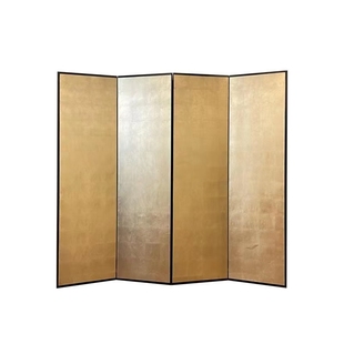 新中式素金箔屏风折叠移动酒店客厅书房茶室隔板壁画直播背景折屏