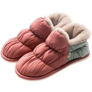 秋冬季棉拖鞋女包跟情侣家居防滑羽绒布毛绒加厚保暖月子棉鞋冬天
