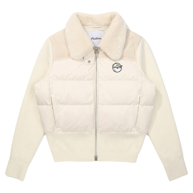 2025冬季韩国MALBON高尔夫女装长袖针织拼接外套锁温保暖羽绒棉服
