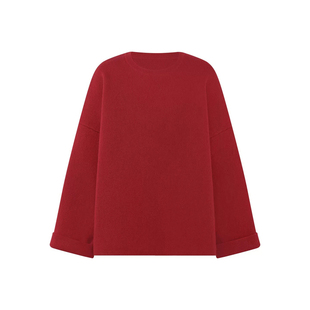 美洋同款大漂亮毛衣喜气洋洋！粗纺绵羊毛宽松减龄气质圆领针织衫