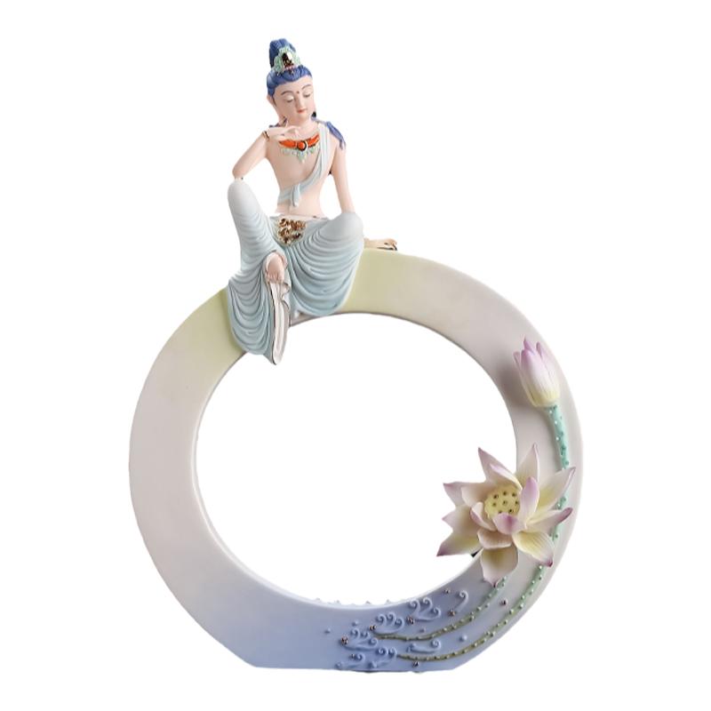 大师作品陶瓷静观自在观音摆件