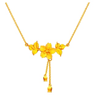 戴银坊花朵项链女2026新款百搭吊坠长项链黄金色轻奢高级感毛衣链