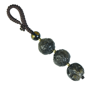 天然金曜石三合六合生肖挂件黑曜石钥匙扣2026年马年本命年佩戴物