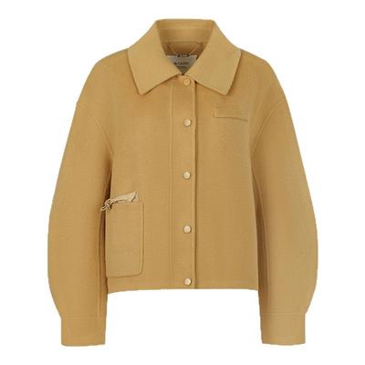 DTLANDO冬季款女装单排扣棕色宽松休闲大衣羊毛外套