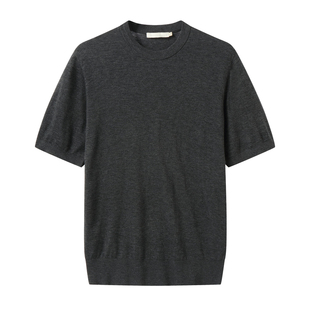 半片花瓣 提花领口羊毛混纺针织短袖 通勤打底内搭T恤 秋季新品