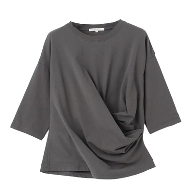 23区SLOW系列时尚气质设计MVS棉质交叉领5分袖T恤女ONWARD