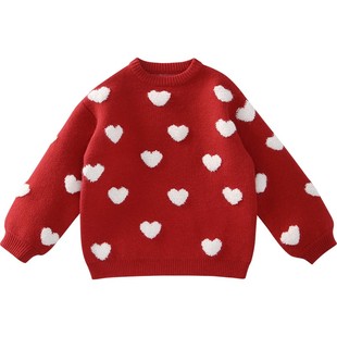 女童红色圣诞毛衣裙小女孩中长款上衣洋气儿童针织衫冬装2025新款
