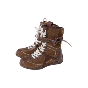 LEOHAPPY女童中筒靴2025新款棕色马丁靴儿童拳击靴美拉德加绒靴子