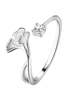 巷南925纯银银杏戒指开口戒