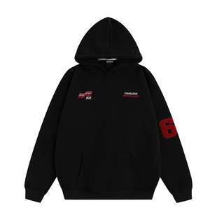 INSstudios 国潮牌情侣美式赛车LOGO刺绣卫衣宽松加绒连帽衫男女