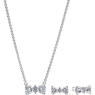 [新年礼物]Pandora潘多拉闪耀星光蝴蝶结项链戒指耳钉套装送女友