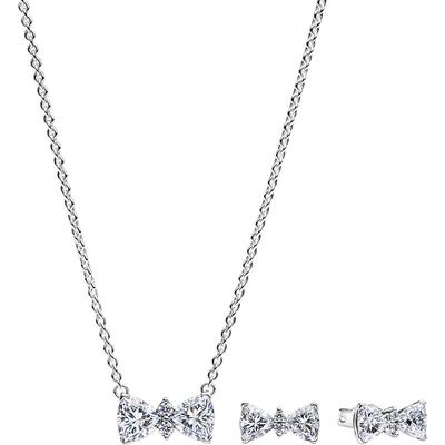 [新年礼物]Pandora潘多拉闪耀星光蝴蝶结项链戒指耳钉套装送女友