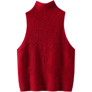 疯狂喜欢~羊绒背心马甲女纯羊绒毛衣立领无袖提花羊绒马甲秋冬厚