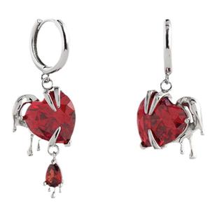 Esakoochi原创红色滴蜡爱心耳环耳钉不对称高级耳夹小众设计耳饰