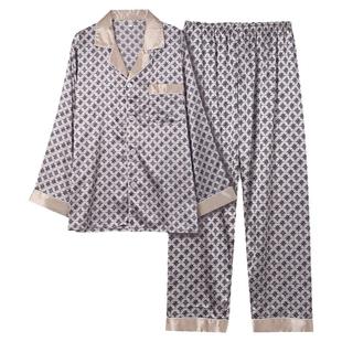 睡衣男款春秋款爸爸冰丝长袖中年夏季秋季中老年人男士春秋高级感