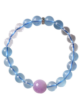 吉饰坊冰种海蓝宝手链紫水晶白水晶手串女款闺蜜手链送礼生日礼物