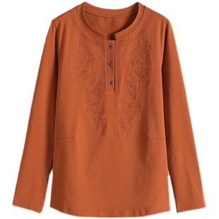 纯棉长袖t恤女 宽松上衣2026早春新款秋衣洋气中老年妈妈装打底衫