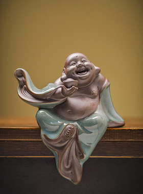 创意大肚陶瓷弥勒佛人物大肚笑佛禅意客厅玄关中式家居根雕小摆件