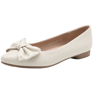 大东女鞋2026春季新款时尚通勤蝴蝶结女单鞋平底一脚蹬尖头时装鞋