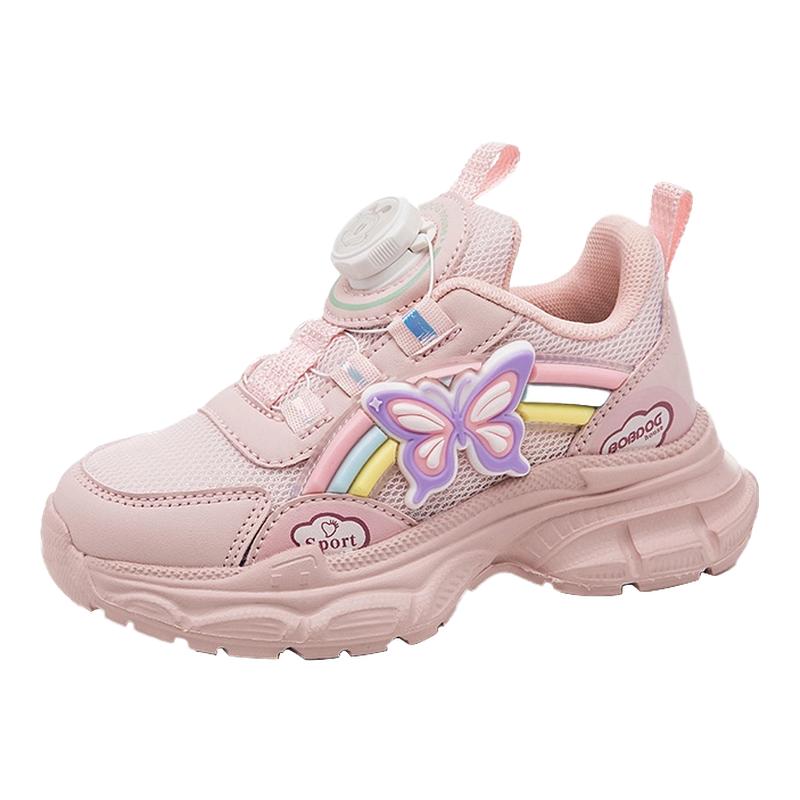 巴布豆女童棉鞋2025新款秋冬季皮面运动鞋大棉加绒加厚儿童公主鞋