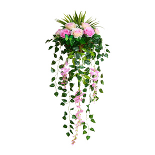 仿真玫瑰花壁挂墙壁挂装饰花篮绢花假花挂件室内墙花盆仿真挂壁花