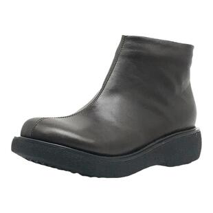 一席之地新款女鞋经典简约全皮宽筒宽脚掌高脚面平底拉链休闲短靴