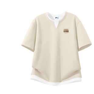 回力t恤短袖男夏款肌理感华夫格假两件抗皱宽松百搭青年半袖男款C