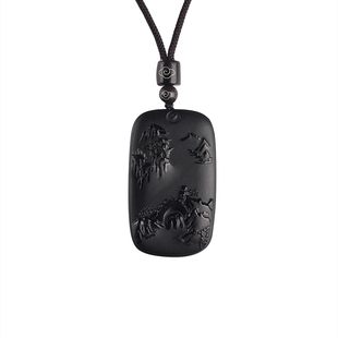 正品和田玉墨玉平安无事牌玉佩玉坠本命年吊坠男女项链马年挂坠