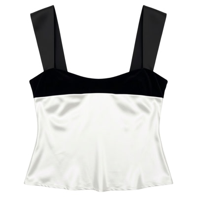 Contrast Wide Strap Tie Square Neck Top撞色宽肩带方领上衣T恤