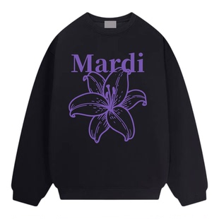 徐若晗同款idcerem Mardi紫色百合花加绒卫衣女冬季韩系休闲上衣