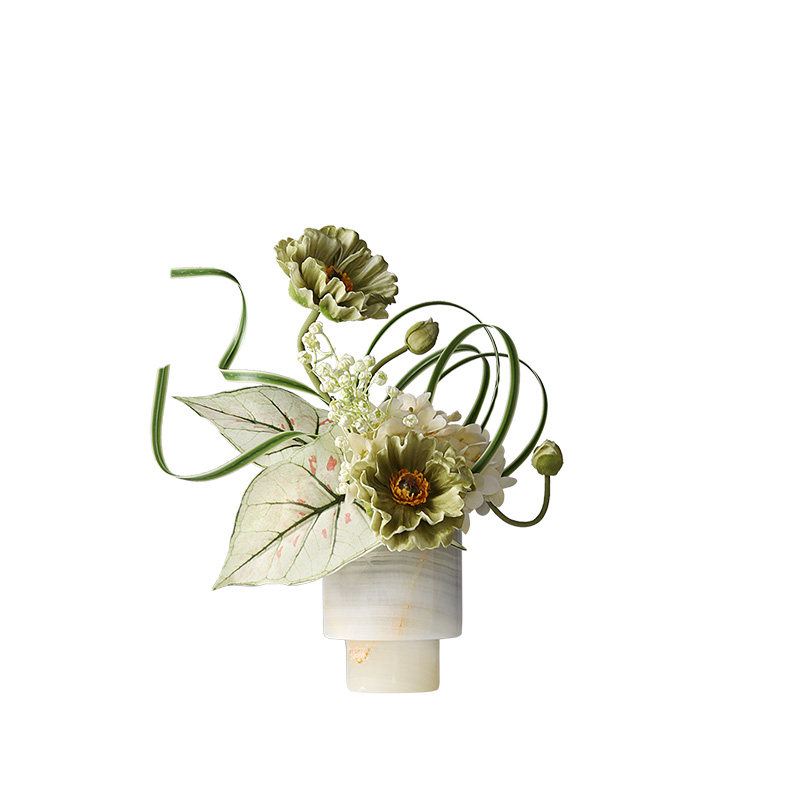 轻奢艺术玉石花瓶插花售楼处样板房客厅茶几高级感桌花卫生间花艺