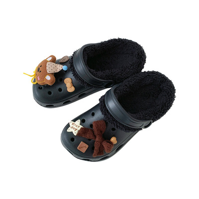 加绒洞洞鞋eva冬季美拉德原创可爱帽子小狗情侣外穿防滑包头棉鞋