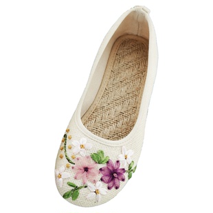 厂家春夏新款女鞋老北京布鞋民族风绣花鞋亚麻大码单鞋女平底跳舞