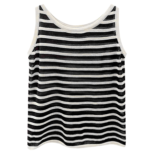 大码条纹吊带背心女夏季外穿内搭打底衫冰丝针织宽松无袖上衣胖mm