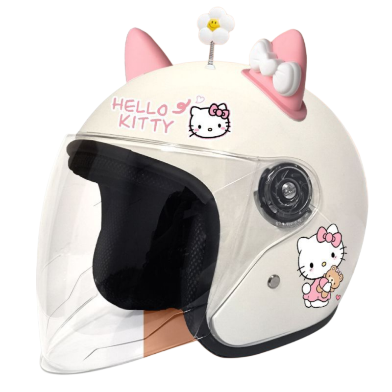 3C电动车头盔女士成人kt猫hellokitty冬季保暖长镜护耳儿童安全帽