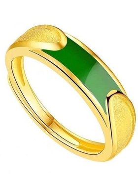 越南沙金仿真金镶玉戒指男女时尚开口可调节情侣指环520礼物