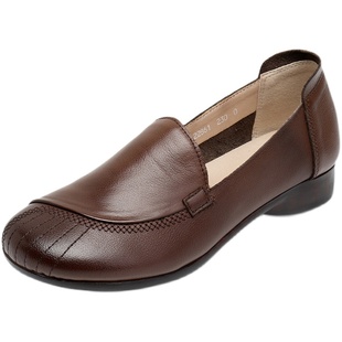 老上海登云皮鞋女软底休闲真皮妈妈鞋百搭舒适牛皮中年一脚蹬单鞋