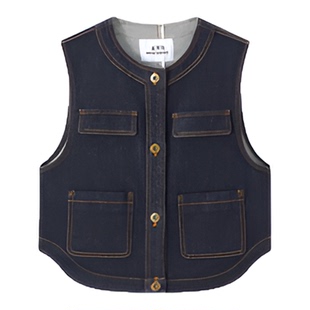 太平鸟高腰宽松灯笼裤马甲牛仔外套