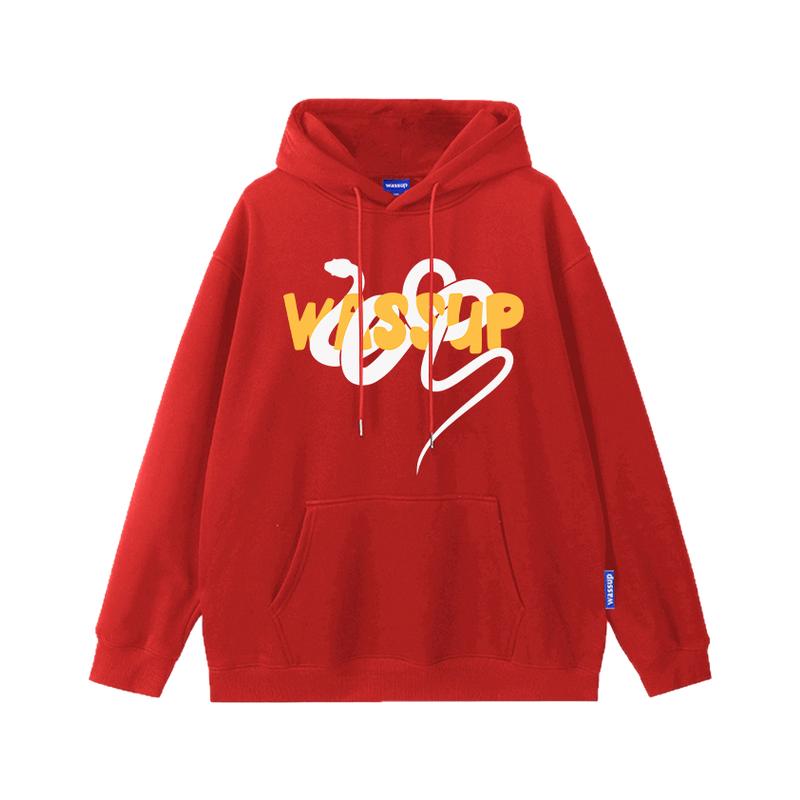 WASSUP生肖蛇重磅加绒连帽卫衣男